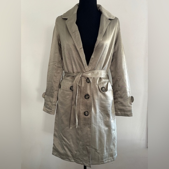 Styles DIY Collection Jackets & Blazers - Vintage Italian made Silky Shiny Cotton Trench Coat w Belt light Stone  US SZ 2